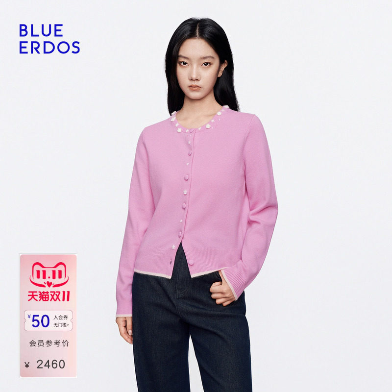 BLUE ERDOS2026秋冬新品针织衫韩系气质山羊绒混纺立体小花上衣女