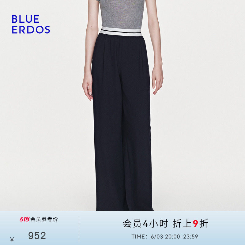 BLUE ERDOS2026早春新品运动休闲绵羊毛混纺垂坠感撞色阔腿裤女