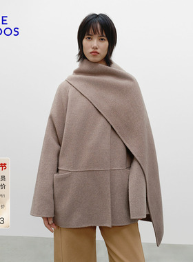 BLUE ERDOS 冬季新品复古摩登羊毛混纺围巾披肩毛呢大衣外套女