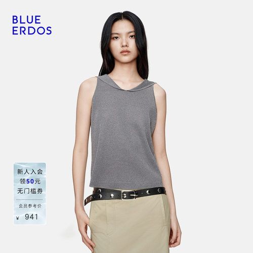 BLUE ERDOS2026秋冬新品简约设计感细腻微光花边海军领无袖背心女