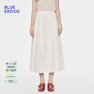 BLUE 休闲百搭棉混纺斜纹A字法式 长款 半裙女 ERDOS26早春新品
