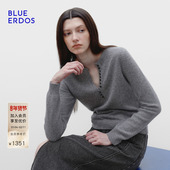 女 ERDOS冬新格雷系山羊绒混纺半开圆领羊绒衫 明星同款 BLUE