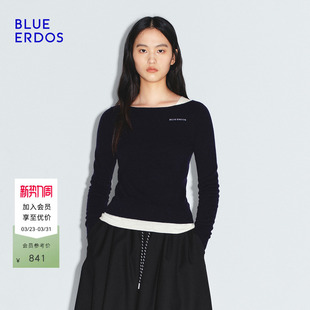 简约logo刺绣一字领女针织衫 BLUE 新时尚 春季 B2256A005 ERDOS