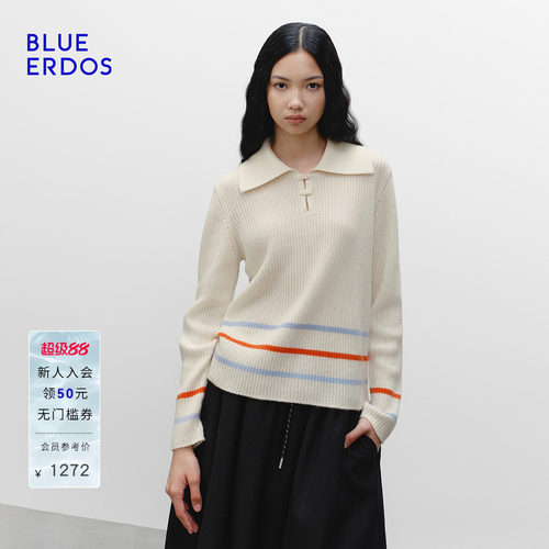 【100%山羊绒】BLUE ERDOS春季新简约翻领撞色针织衫B2256A003