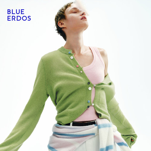 【明星同款】BLUE ERDOS秋季轻盈感空气羊绒圆领彩扣针织开衫女