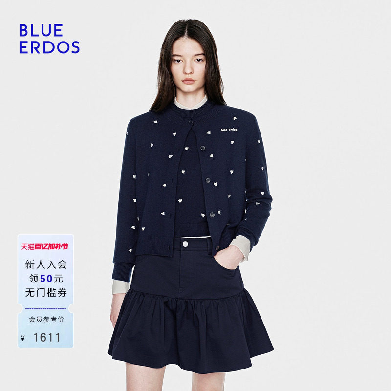 【明星同款】BLUE ERDOS26早春新心愿针织羊毛羊绒混纺针织开衫女