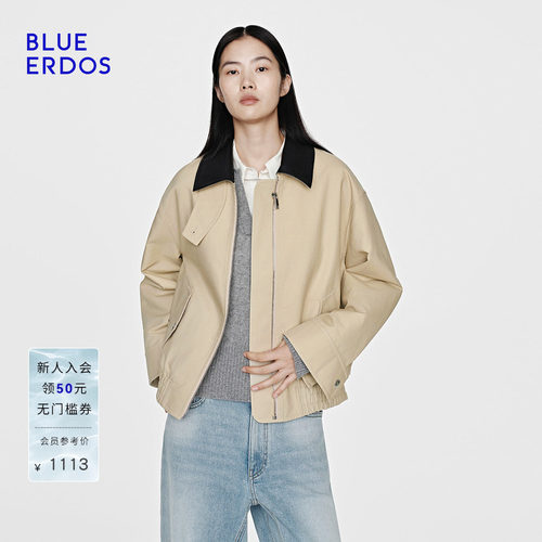 BLUE ERDOS 早春新品率性巴恩风撞色立领宽松夹克外套女