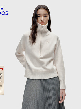 BLUE ERDOS冬季新品简约百搭羊毛羊绒翻领刺绣针织衫B256A0067