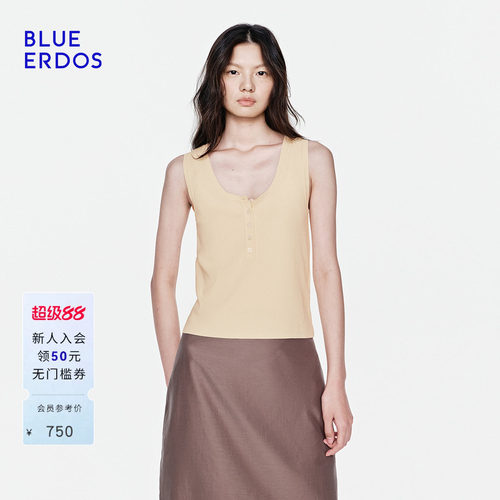 BLUE ERDOS26夏季新品简约通勤慵懒风半开襟背心女上衣B2265E011