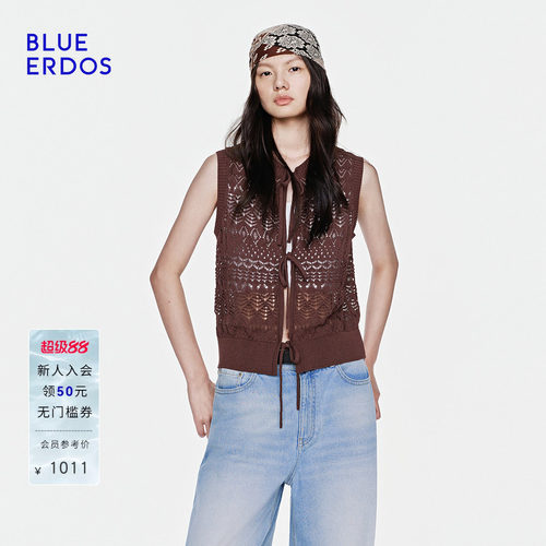 BLUE ERDOS2026夏季新品休闲百搭棉麻混纺蝴蝶结系带针织背心女
