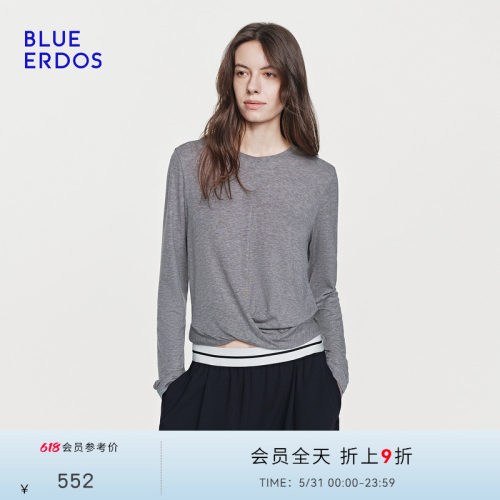 BLUE ERDOS26夏季新品格雷风绵羊毛混纺圆领针织衫女