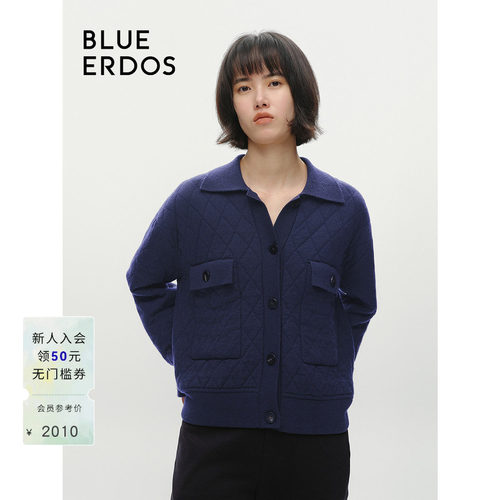 BLUE ERDOS通勤小翻领羊毛羊绒针织开衫B246A1024
