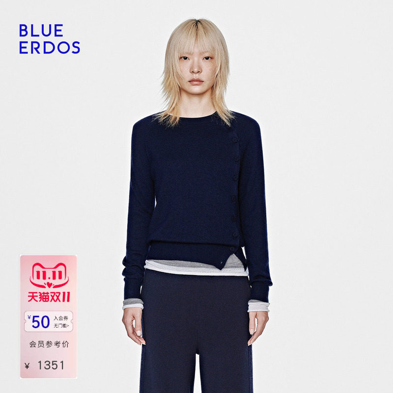 BLUE ERDOS2026秋季高智感羊毛羊绒百搭圆领套衫女B2265A063