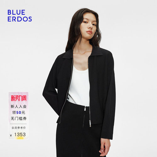 BLUE ERDOS 秋季通勤小翻领连肩袖双拉链短外套B255E0001