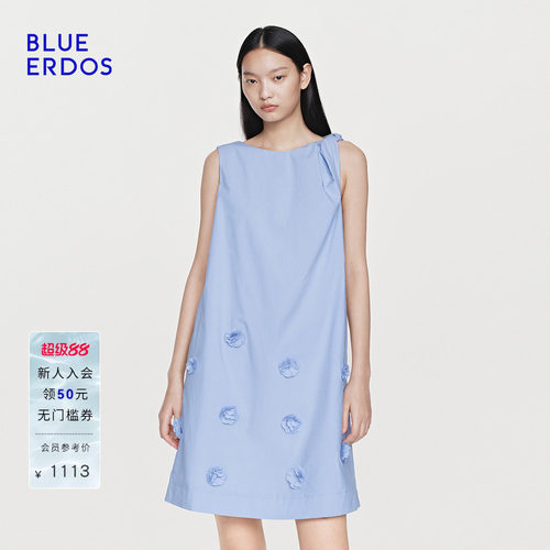 【100%棉】BLUE ERDOS26夏季新品文艺休闲甜酷风花饰背心连衣裙女