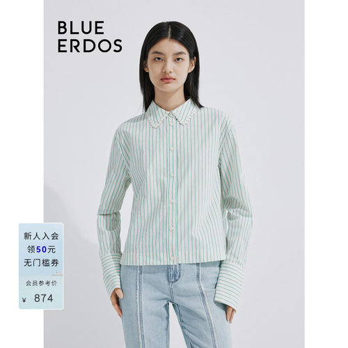 blueerdos翻领纯棉长袖衬衫