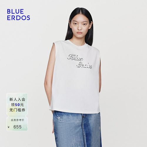 BLUE ERDOS2026夏季新品日常休闲棉混纺烫钻logo无袖上衣女