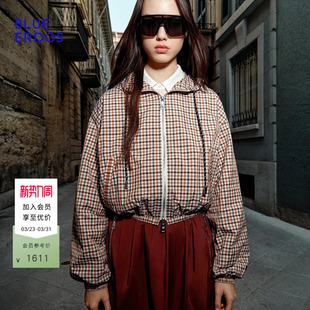 BLUE 休闲百搭抽绳连帽细条纹短外套女B2265J036 ERDOS26早春新品