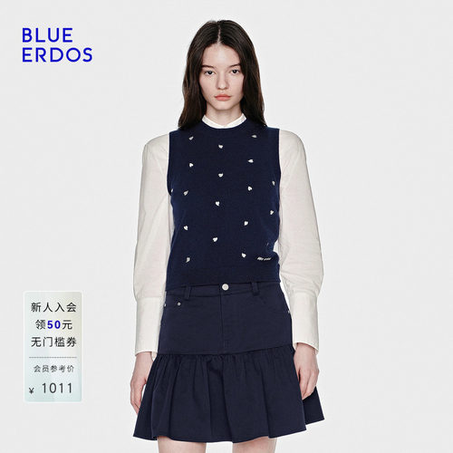 【明星同款】BLUE ERDOS26秋季新心愿针织羊毛羊绒混纺刺绣背心女