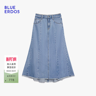 BLUE 简约通勤A字简约全棉牛仔鱼尾裙半身裙女 ERDOS春季