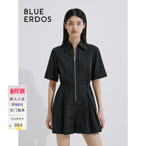 blueerdos翻领A字收腰连体服