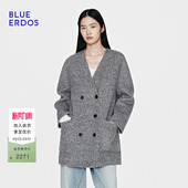 附赠围巾 BLUE 格雷系羊毛混纺毛呢女大衣外套 新品 ERDOS春季
