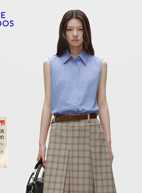 BLUE ERDOS 冬季新品气质简约淡蓝色小翻领无袖衬衫B256HB008