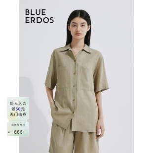 衬衫 B545HB003 宽松翻领短袖 ERDOS 100%亚麻 BLUE