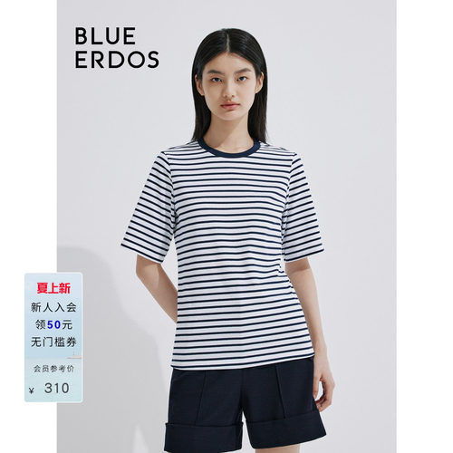 blueerdos蓝白条纹纯棉短袖