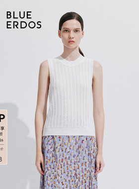 BLUE ERDOS简约镂空翻花圆领无袖女针织背心B245D2011