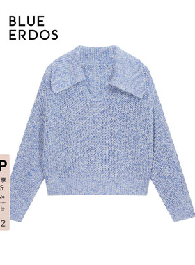 BLUE ERDOS美拉蓝简约翻领纯棉针织套衫女B245D0081