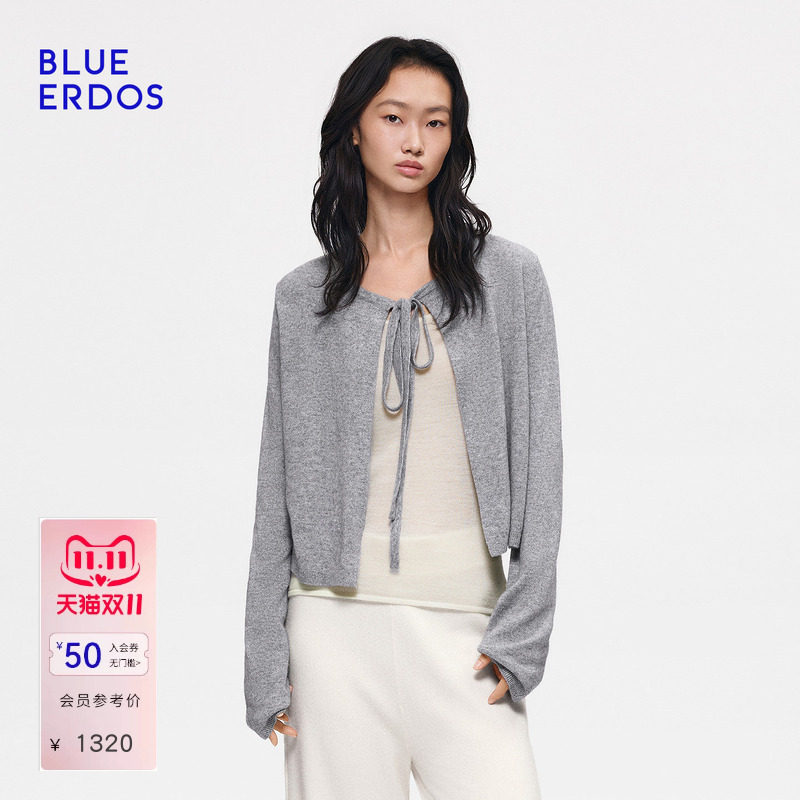 【芭蕾系列】BLUE ERDOS2026秋冬新品慵懒风羊绒混纺系带针织开衫