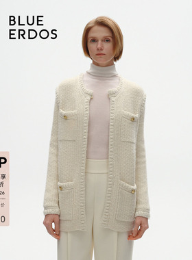 BLUE ERDOS小香风气质圆领翻花针织开衫女B246D1037