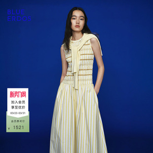 新气质简约度假风黄白条纹无袖 春季 连衣裙B256I3002 ERDOS BLUE