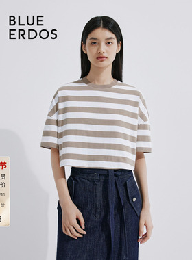 BLUE ERDOS简约条纹圆领纯棉短袖T恤女上衣B245H1014