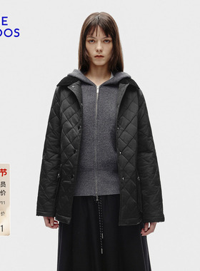 BLUE ERDOS冬季新品简约通勤黑色灯芯绒翻领棉服女B256JB005