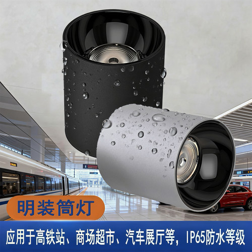 防水明装筒灯走廊门头露台雨棚浴室户外防水吸顶式明装博物馆射灯