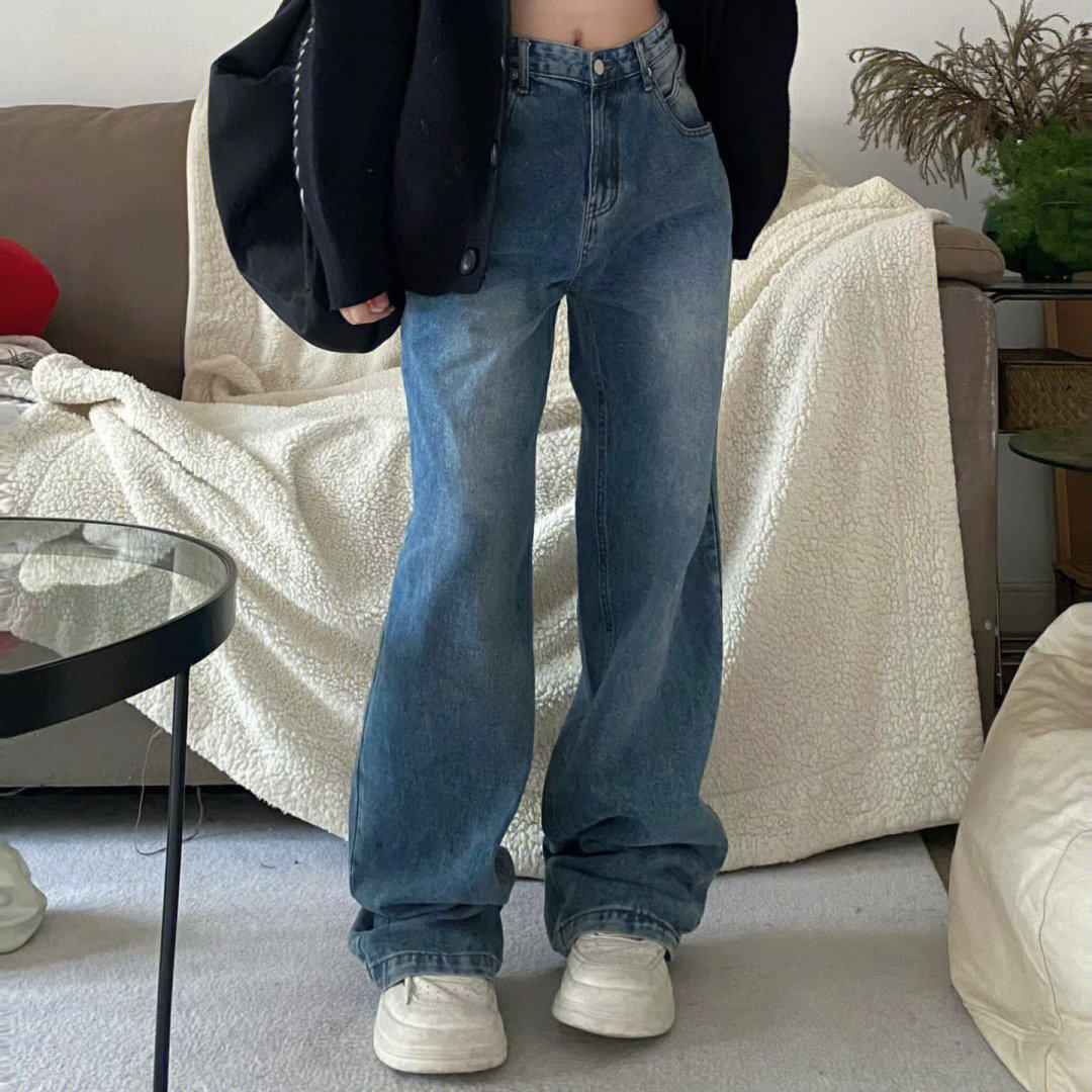 가을 여성을 위한 초대형 미국식 하이웨이스트 청바지 새로운 200파운드 지방 MM 하이웨이스트 루즈 슬리밍 스트레이트 바지