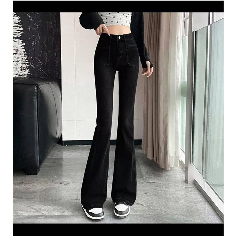 가을 겨울 뚱뚱한 MM 여성을 위한 300파운드 대형 미국 복고풍 부츠컷 청바지 플러스 벨벳 하이 웨이스트 슬림 바닥 길이 걸레 바지 2