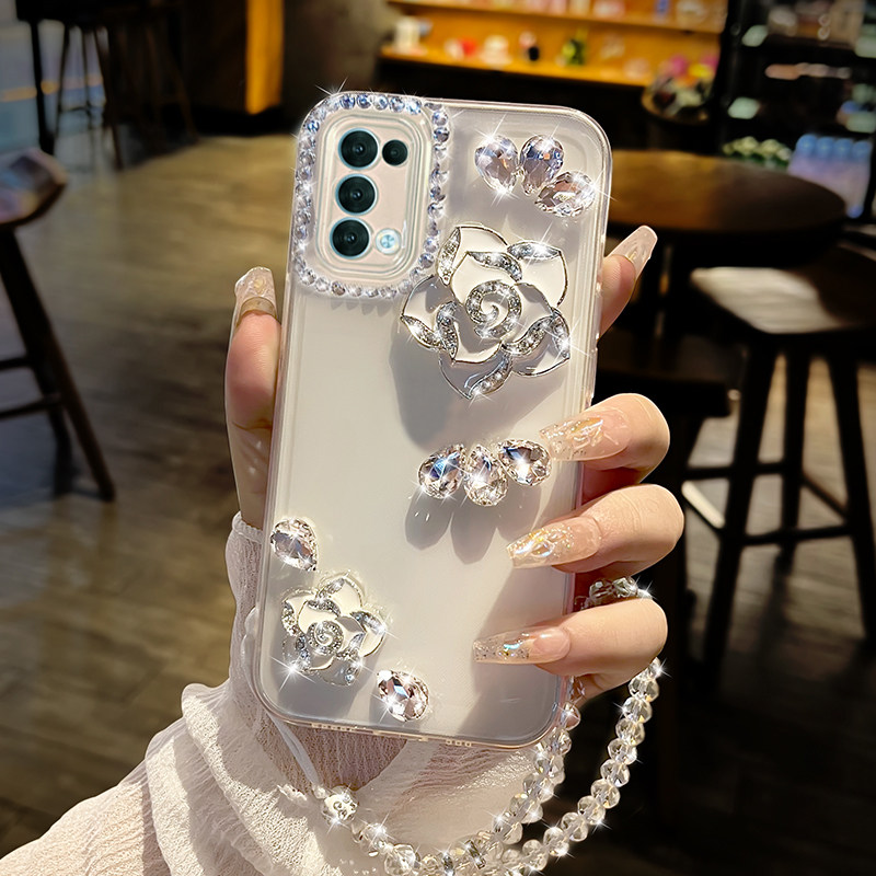 大钻山茶花适用opporeno12手机壳8pro+软套带挂绳reno9高级感11全包保护套reno10女神5se小众4新