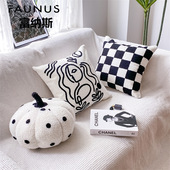 黑白简约家居感现代简约侘寂奶油风客厅民宿刺绣抱枕靠垫