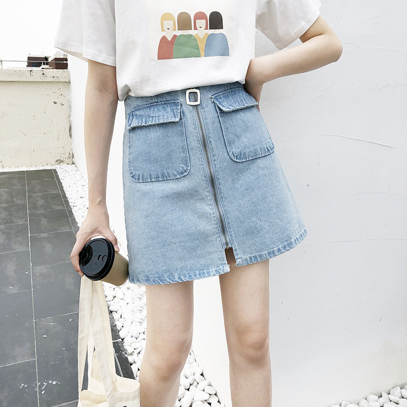设计感牛仔短裙韩系ins气质拉链半身裙高腰显瘦A型裙牛仔半身裙女|msdalam kategori Butik wanita / wanita, skirt - dari Buy2taobao.com untuk memberikan perkhidmatan ejen Taobao profesional membeli
