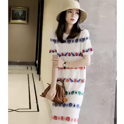 Malcenl klon Fresh and pleasant ocean print pattern Knock comfort LENZING tencel knitted skirt-Sweater