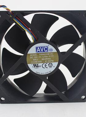 台湾 DS09225B12U 12V 0.70A 9CM 9025 4线 双滚珠温控PWM风扇