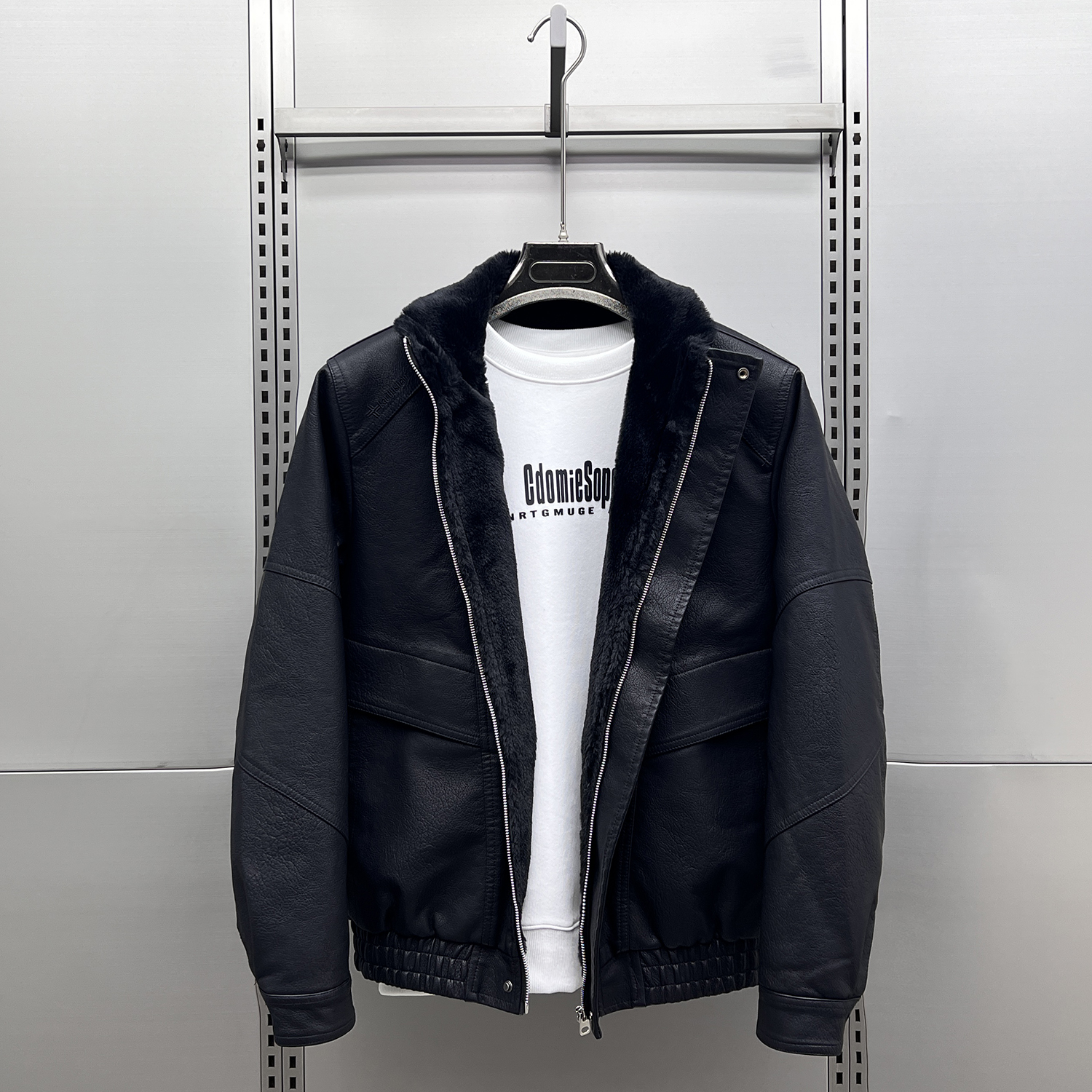 潮牌冬季加绒厚立领PU皮衣男夹克