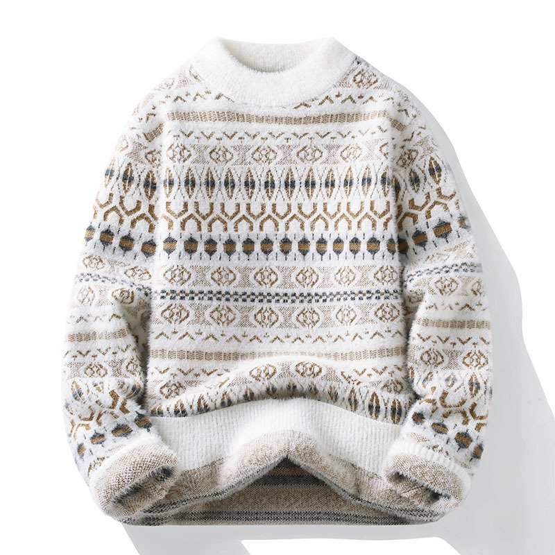 软糯毛衣男冬季加绒厚水貂绒线衣