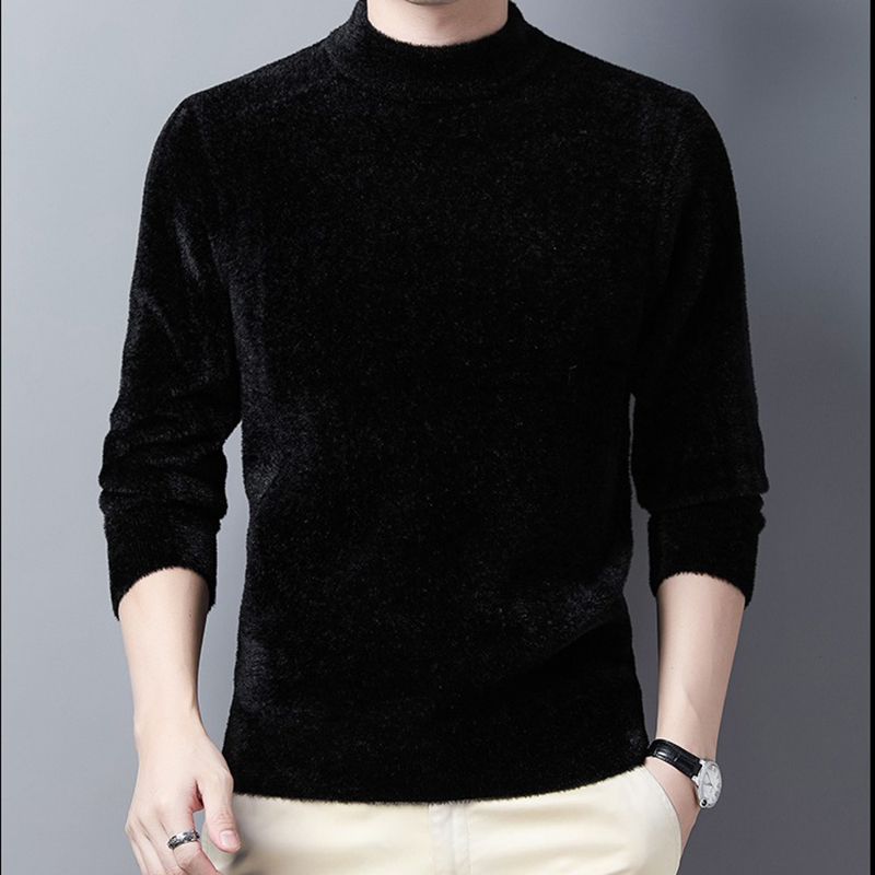 水貂绒毛衣男款纯色半高领打底衫
