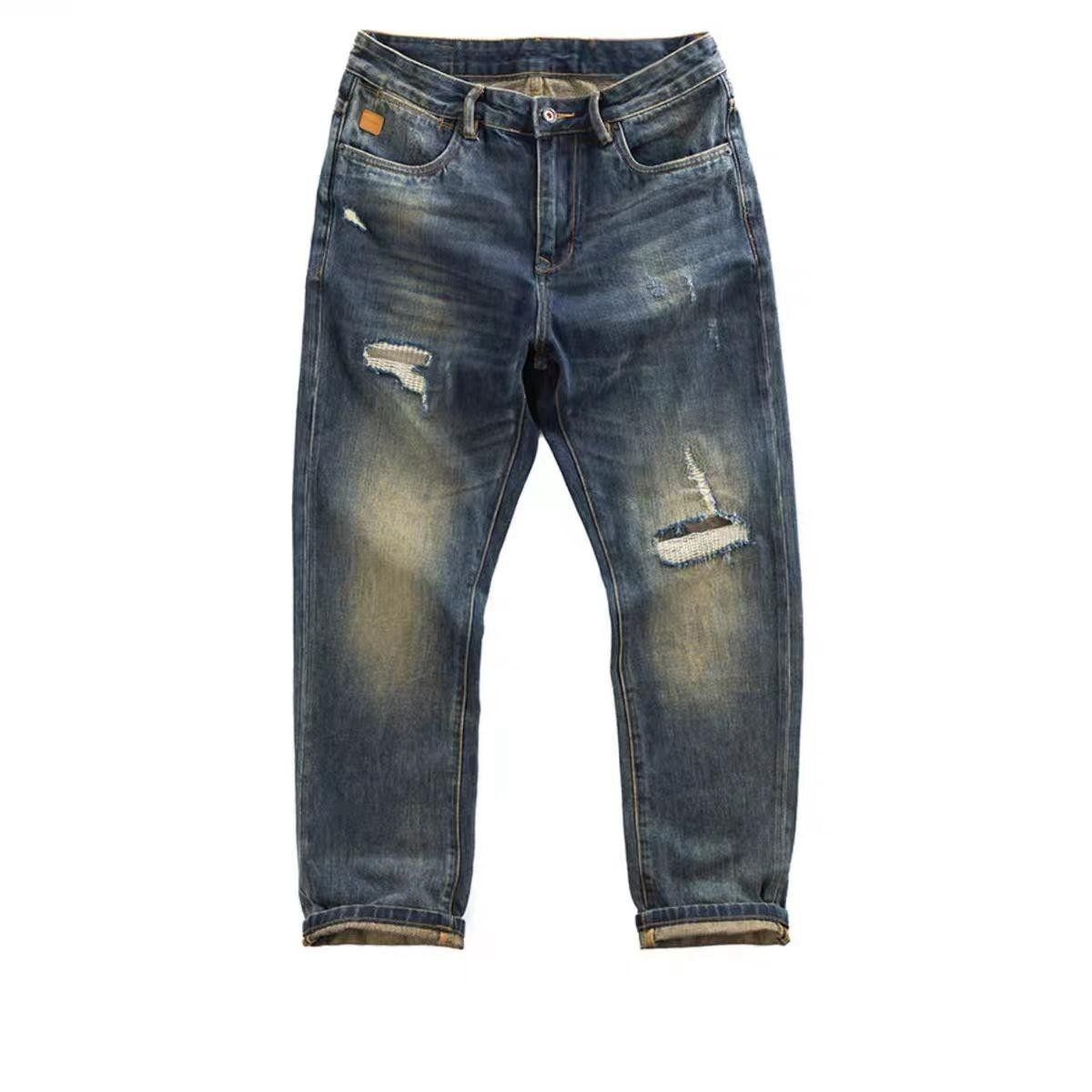 MADNESS MDNS WRUEI WASHED JEANS 余文乐潮牌百搭直筒破洞牛仔裤