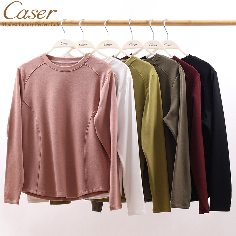 凯撒caser女士摩登罗纹曲线圆领上衣保暖长袖打底衫磨绒BN63-5552