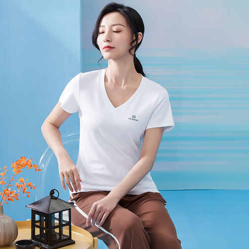 清仓特价天然体莫代尔短袖打底衫女V领修身内搭上衣体恤夏季8560